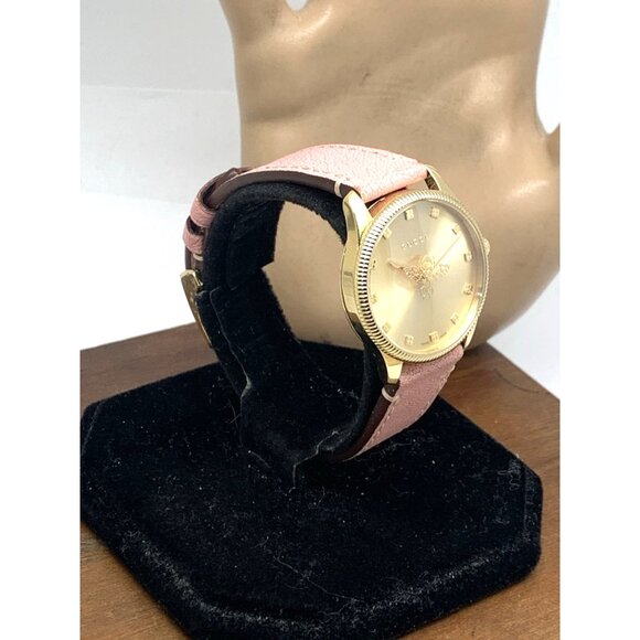 GUCCI Women's Watch YA126041 G-Timeless Swiss Quartz Gold Pink Leather Band 29mm - Picture 14 of 14